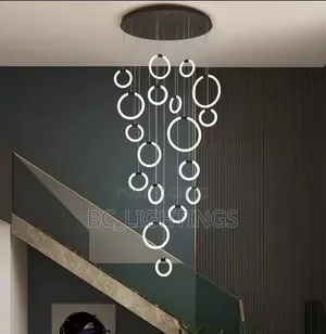 Modern Stairs Chandelier LED Lighting Acrylic Ring Home Decor Lamps
