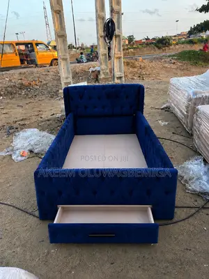 3by6 Button Tufted Blue Bedframe With Drawer by the Down Board