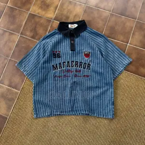 Mafa Error Vintage Club Strip Denim Polo Shirt