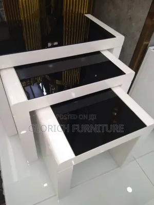 3-Piece Black Glass White Gloss Nesting Side Table Set
