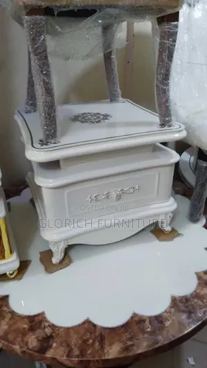 French Rococo Bedside Table – Ivory White With Floral Medallion