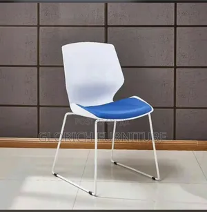 White Shell Visitor Chair – Blue Padded Seat White Sled Base