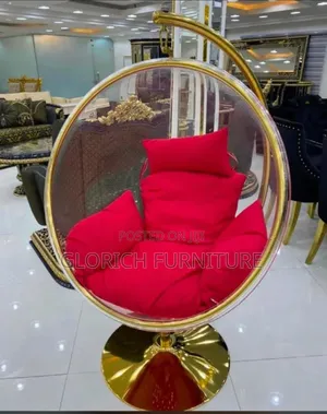 Acrylic Bubble Chair – Gold Stand Red Cushion Set