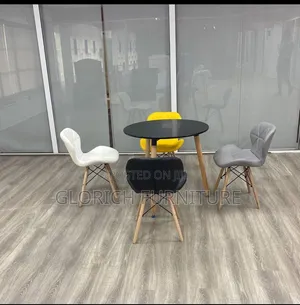 Modern Round Dining Table Set –4 Padded Chairs, Scandinavian Wood Legs