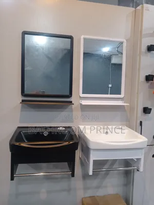 43cm Black and White Wall Hung Basin With Mirror and Shelf
