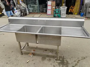 Commercial Double-Bowl Sink Unit With Double Side Drainboards