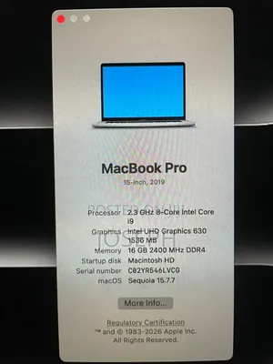 Laptop Apple MacBook Pro 2019 16GB Intel Core i9 SSD 512GB