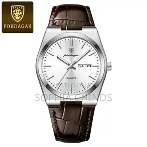 POEDAGAR Classic Leather Strap Wristwatch
