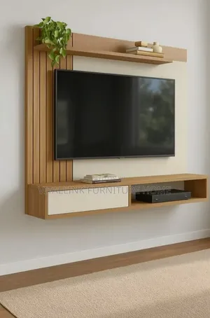 Modern Light Wood Floating TV Console With White Drawer Slats