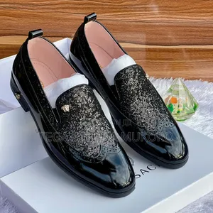 Luxury Versace Men's Glossy Leather Dress Shoes