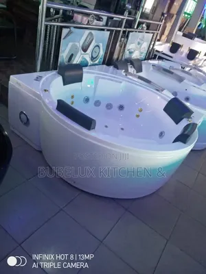 Brand New Corner 2-Seater Jacuzzi Bathtub With Massage Jets LED