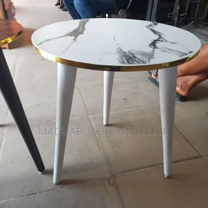 Modern Round Coffee Side Table With Gold Trim – Living Room Bedroom