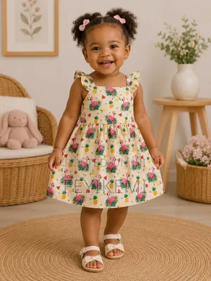 Flamingo Summer Baby Girl Dress From 2-5years