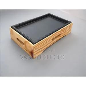 Rectangular Cast Iron Sizzler With Wooden Stand