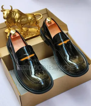 Men’s Black Patent Leather Chunky Sole Penny Loafers