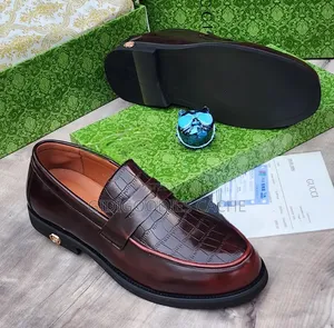 Men’s Croc-Penny Leather Loafers in Burgundy and Black Size 40-46