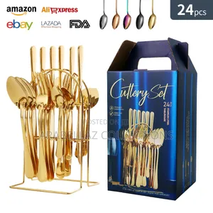 Stainless Steel Cutlery Rack 24-Piece Gold Cutlery Set