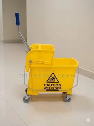 Generic Industrial Yellow Mop Bucket With a Built-in Wringer.