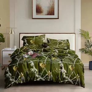 Luxury 6x7 Olive Green Leaf Print Duvet Bedspread Set