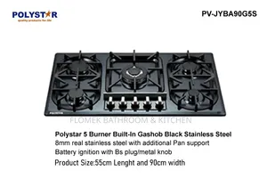 Polystar 90cm 5 Burner Built-in Gas Hob | Black Stainless Steel