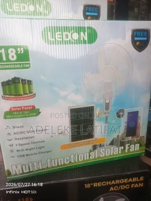 Ledon Rechargeable Standing 18" Fan Multi Functional Solar Fan