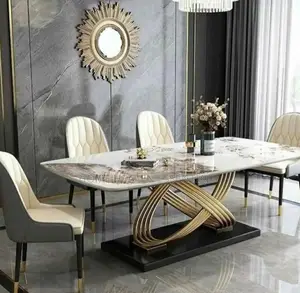 Luxury Unique Design Stainless Steel Dining Tables and Chairs