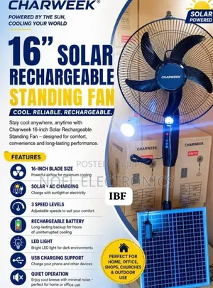Charweek 16" Solar Rechargeable Standing Fan