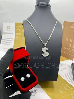 VVS Moissanite Diamond Dollar Pendant on Steel Necklace and Earring