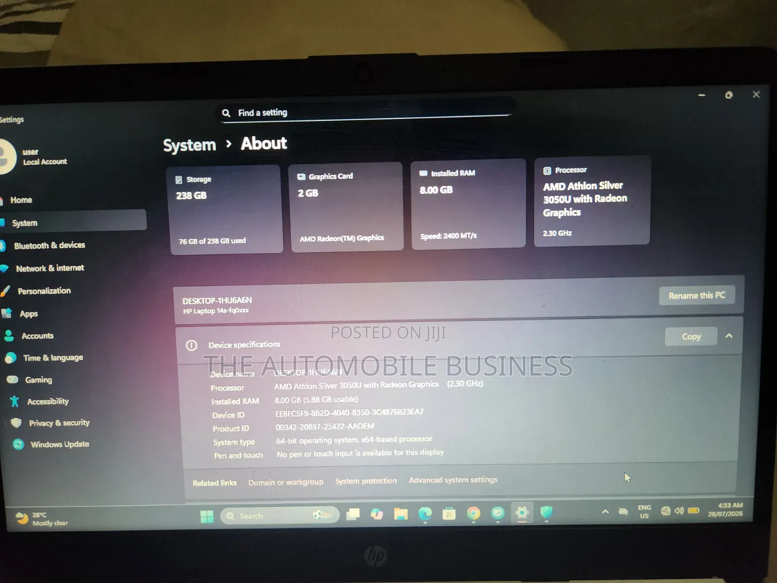 Laptop HP 14S 8GB AMD SSD 256GB