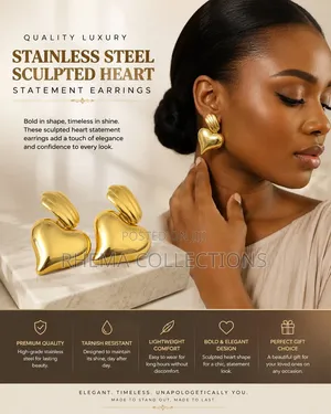 Quality Luxury Stainless Steel Sculpted Heart Statement Earrings