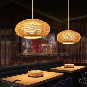 Japanese Style Pendant Light, Handmade Rattan Chandelier, Natural Wood