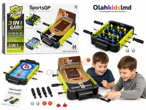 3-in-1 Tabletop Sports Game Foosball Basketball Curling Kids 5+