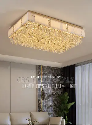 Grand Marble and Crystal Flush-Mount Ceiling Light