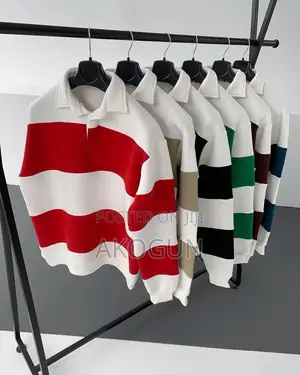 Premium Unisex Striped Polo Sweatshirt – Long Sleeve Casual Pullover