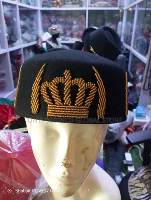 Igbo Crown Design Black Cap for Traditional Wedding and Occasion