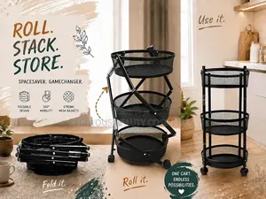 Foldable 3 Tier Multipurpose Storage Trolley With Wheels