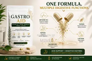 GastroAid Digestive Support – Betaine HCl, Pepsin, Bromelain Lactase