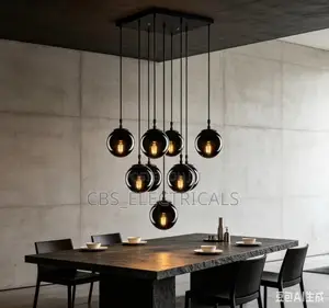 Modern Smoky Glass Sphere Multi-Pendant Chandelier