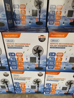 HomeWorX 18 Inch Solar Rechargeable Standing Fan With Panel,bulbRemote