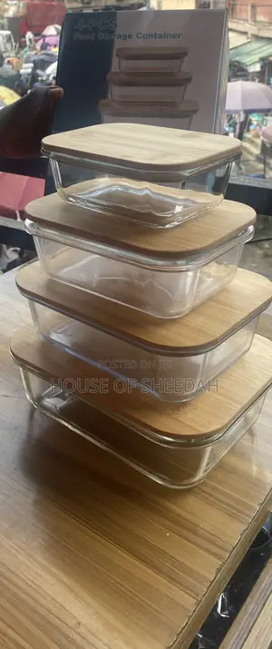 4-Piece Glass Food Storage Container Set With Bamboo Cover