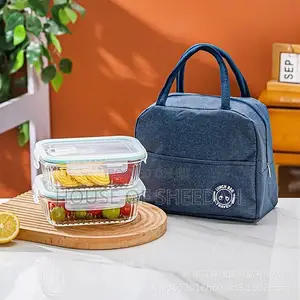 2pcs Rectangular, Striped, Glass Food Storage Containers With Bag