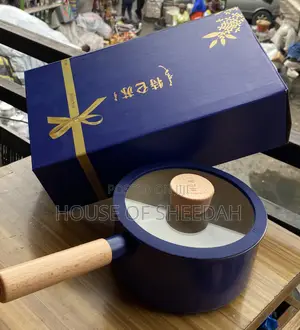 Blue Ceramic Non-Stick Pot With Wooden Handle