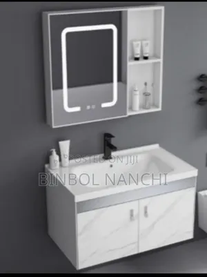 Hanging Cabinet, Standing Cabinet With Mirror and Ceramic Basin