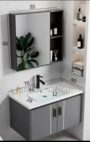 Hanging Cabinet, Standing Cabinet With Mirror and Ceramic Basin