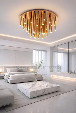 Luxury Modern Tube LED Ceiling Chandelier (Gold Black Finish)