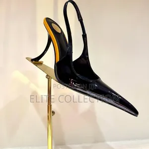 Apolline Slingback Pumps in Patent Black Yellow Tape Size: 37_42