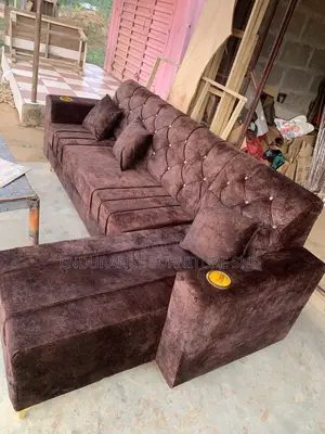 Elegant L-Shaped Sofa Crafted With Premium Brown Velvet