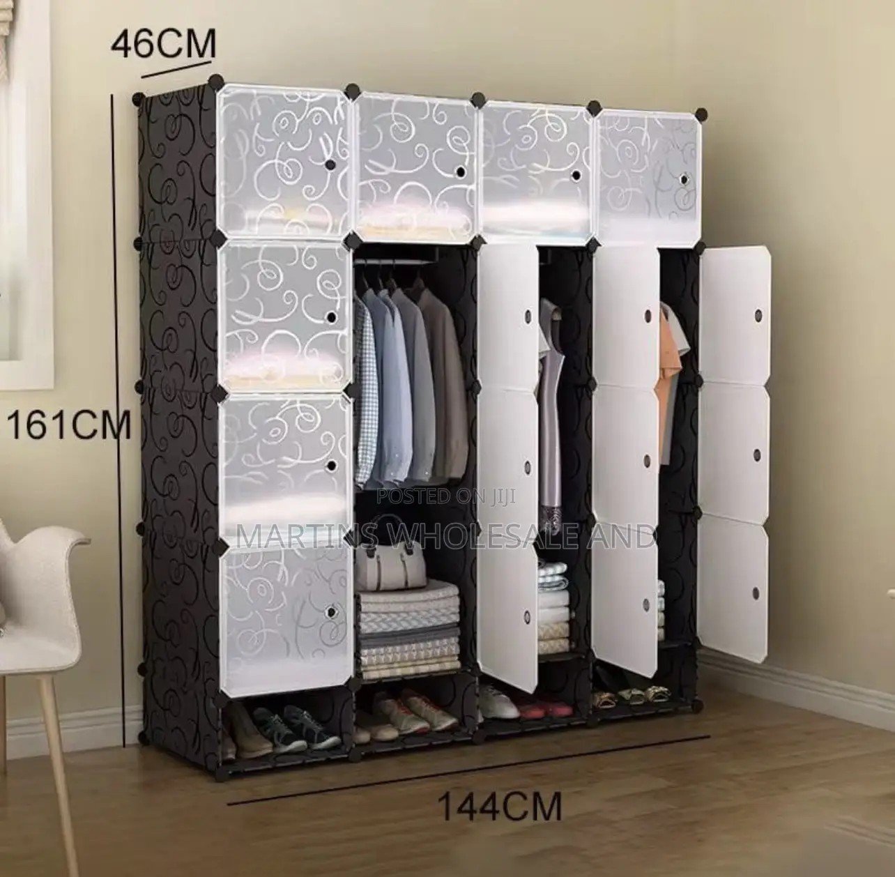 Column Plastic Portable Wardrobe Organizer With Cube Storage