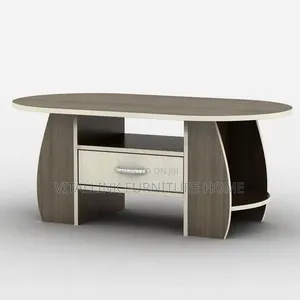 Modern Oval Coffee Table With Curved Shelves Drawer