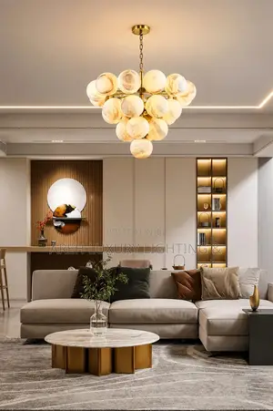 Luxury Natural Spanish Marble Balls Chandeliers Gold First Class